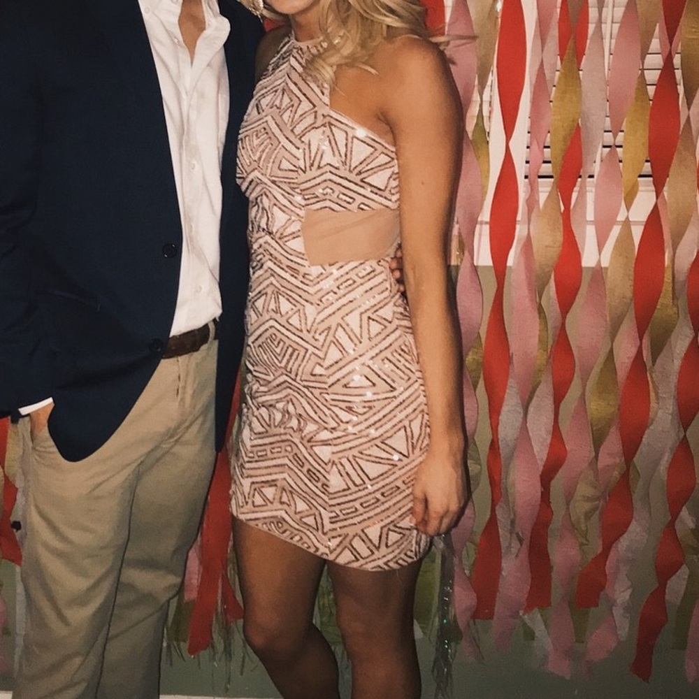 soft pink/gold dress w/ rose gold sequin details
